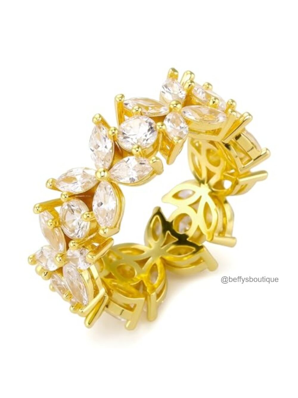 Flower Eternity Band Ring 9mm Cubic Zirconia Gold Plated Size 6